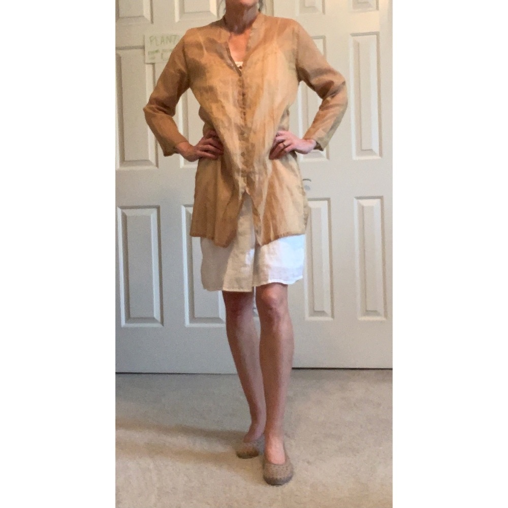 Eileen Fisher gold metallic tunic shirt